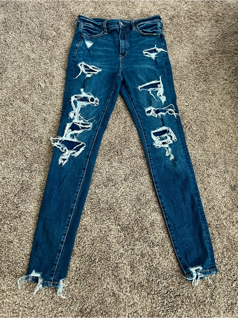 American Eagle Outfitters Dark Blue Ripped Skinny Jeggings
